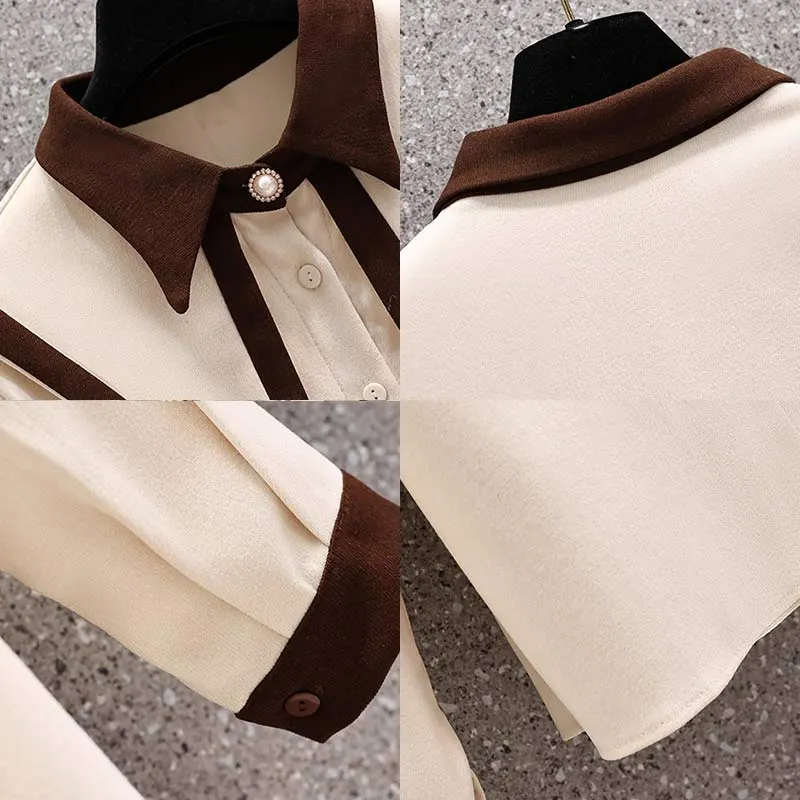 Lapel Shirt Pleated Skirt Two Piece Set