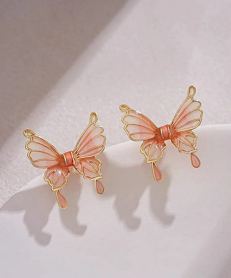 Regular Orange Copper Resin Butterfly Stud Earrings