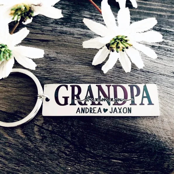We Love You Grandpa Keychain Custom 2 Names Father's Day Gift