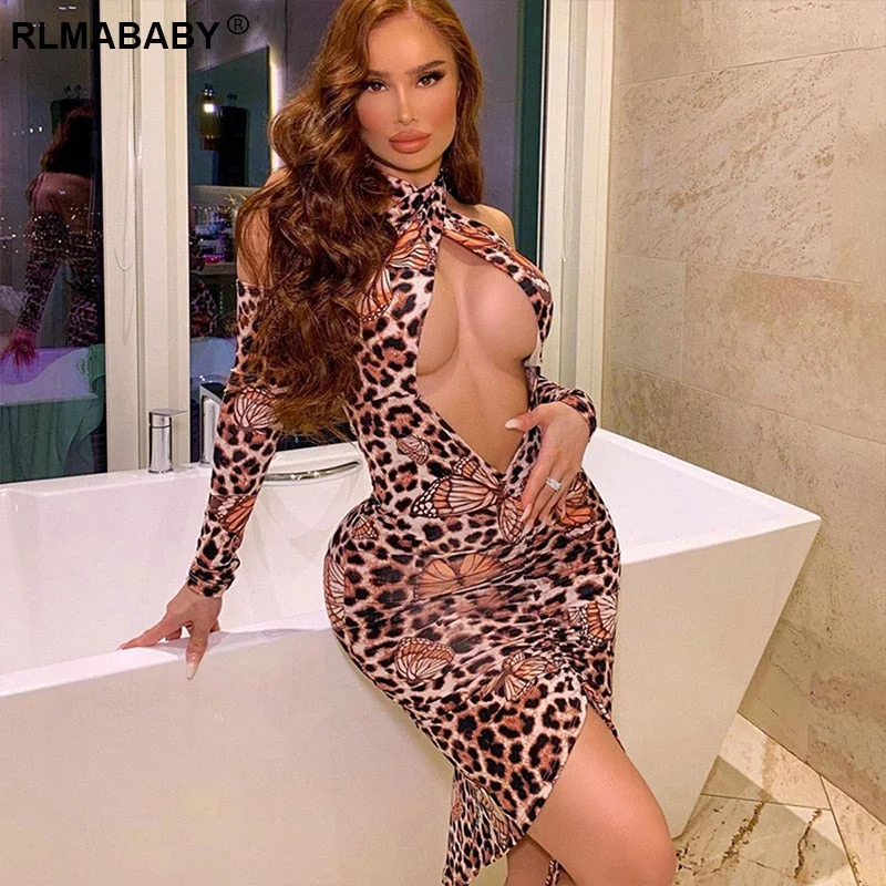 Sexy Halter Hollow Out Drawstring Ruched Night Club Mini Bodycon Dress Women Slim Backless Long Sleeve Short Skinny Folds Dress