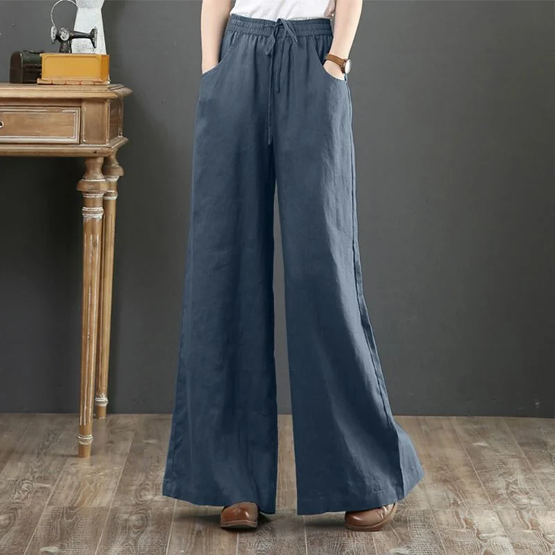 Vintage Summer Long Trousers Women Wide Leg Pants ZANZEA Casual Loose Pantalon High Waist Oversized Solid Harem Palazzo Turnip