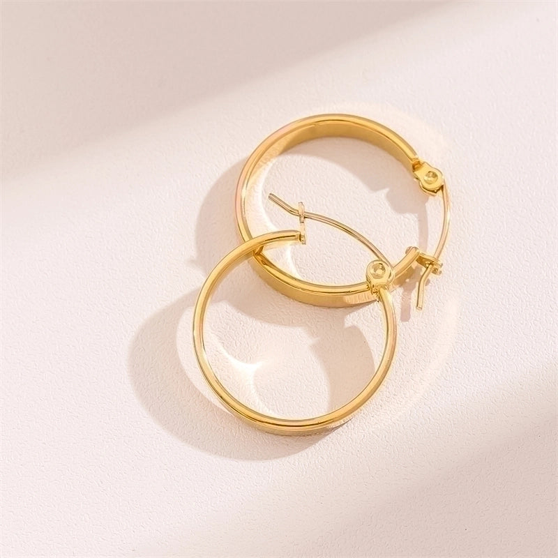 2 Pieces Retro Minimalist Round Waves Plating 201 Stainless Steel 18K Gold Plated Hoop Earrings