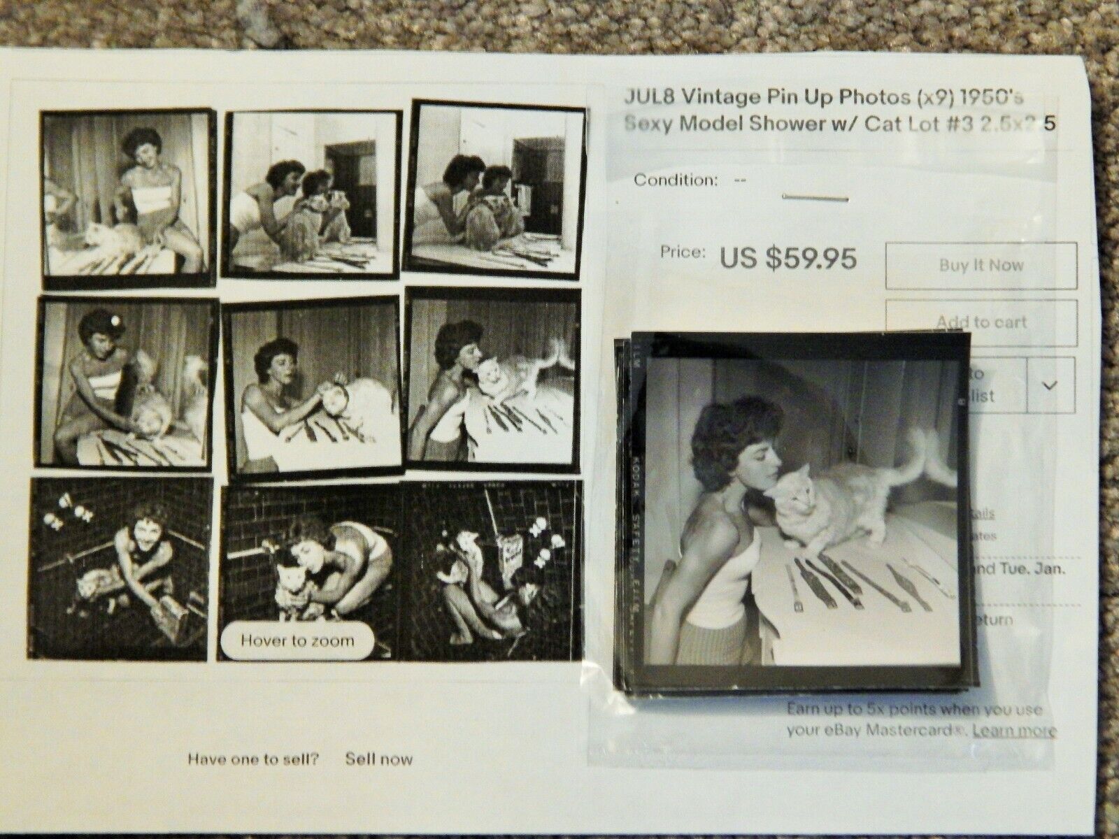 1950s Original Set of EIGHT Small Photo Poster paintings of PIN UP BEAUTY. EXTREMELY RARE ITEM 3