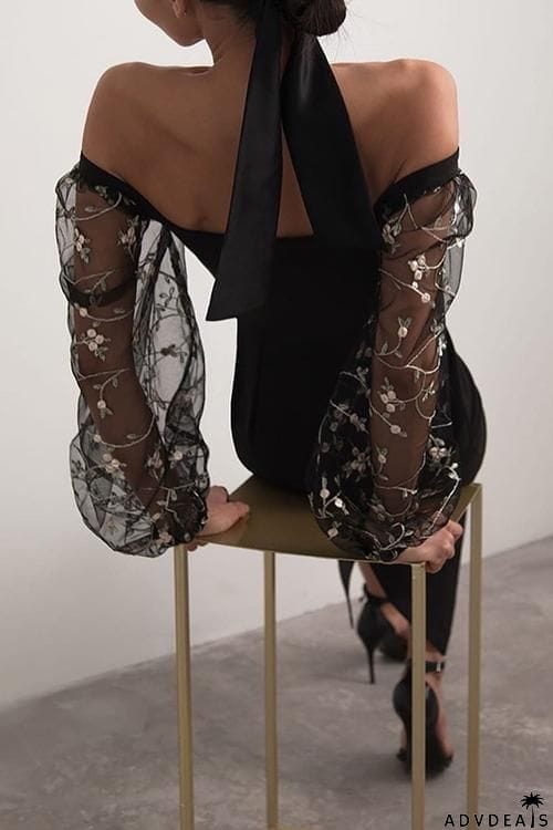 Tulle Sleeve Square Neck Bodycon Midi Dress