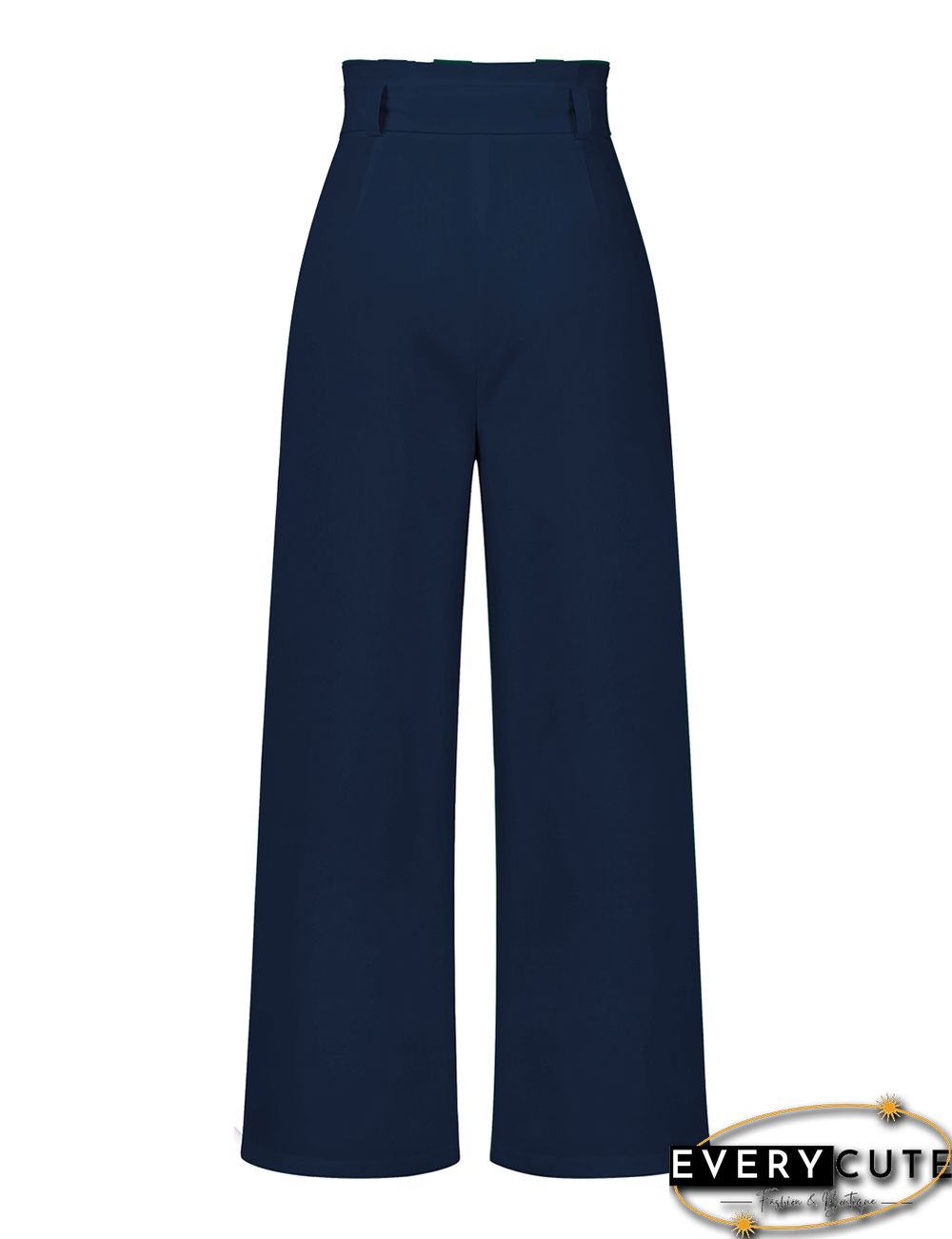 Navy Blue Wide Leg High Waist Pocket Pants with Belt