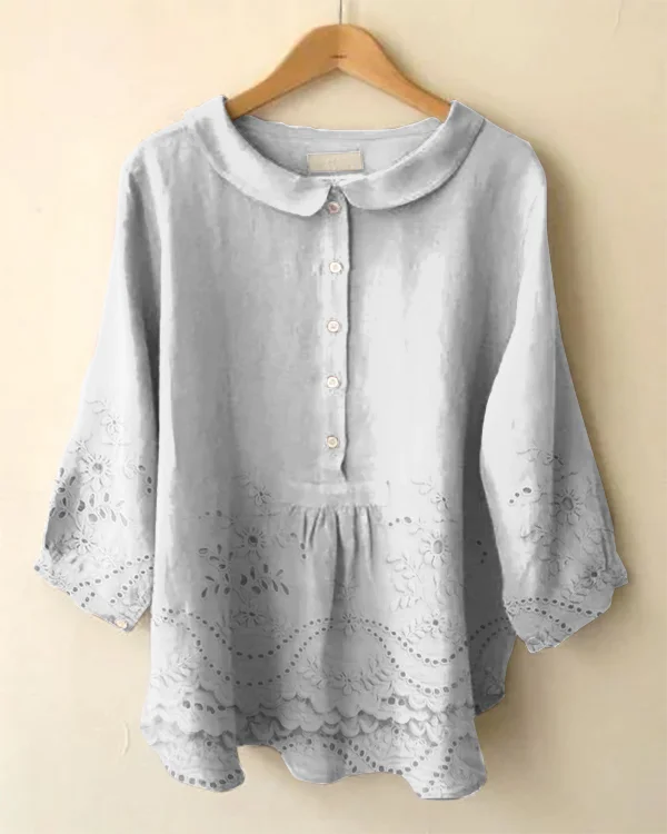 Vintage Long Sleeve Cute Peter Pan Collar Lace Floral Print Shirt