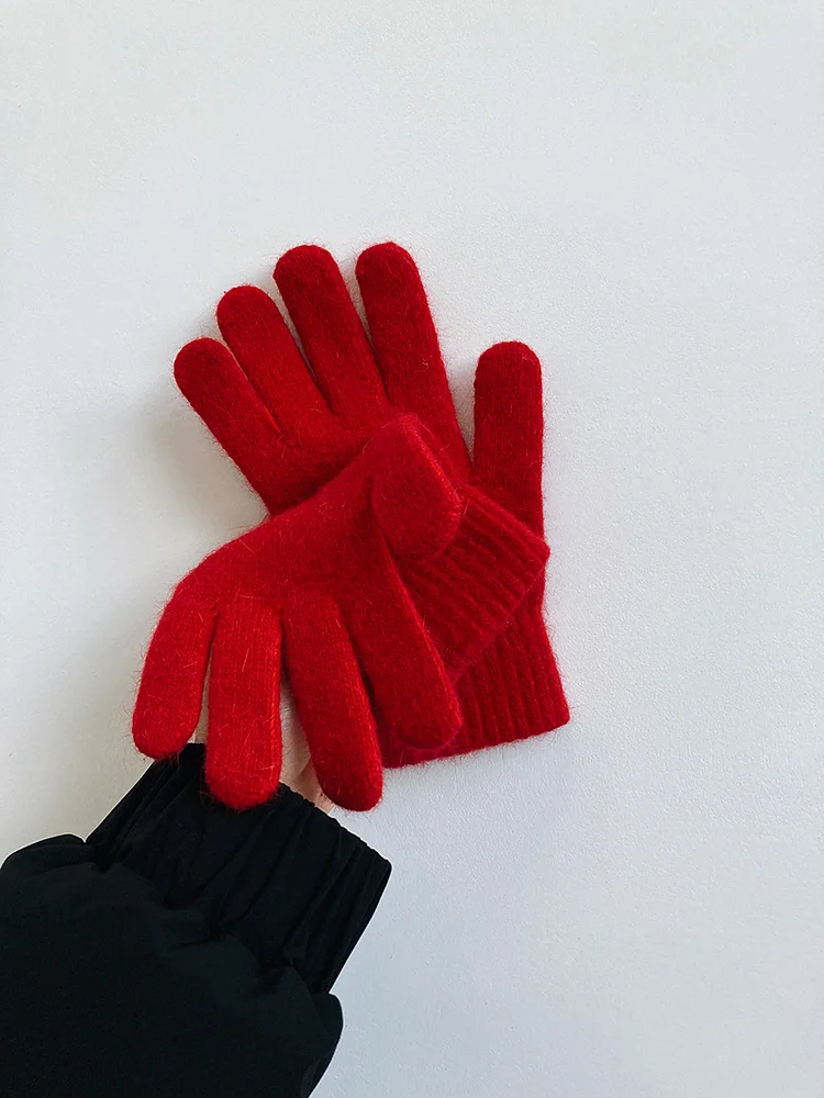 Solid Color Imitation Cashmere Warmer Gloves - yankia