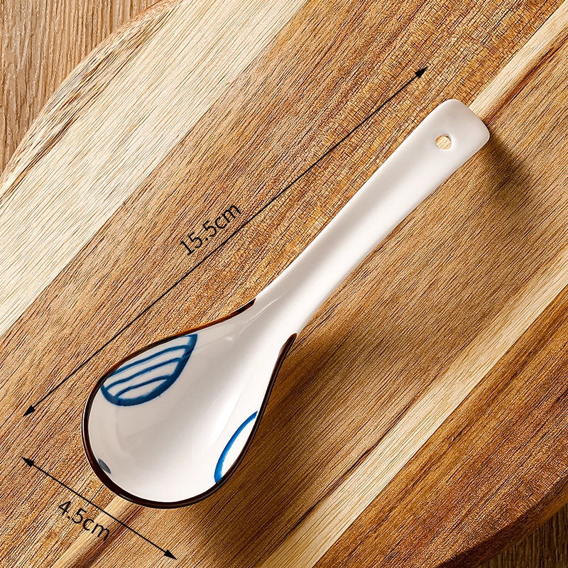 Japanese-style Small Spoon Ceramic Spoon Household Blue And White Porcelain Soup Spoon Creative Cute Pattern Spoon