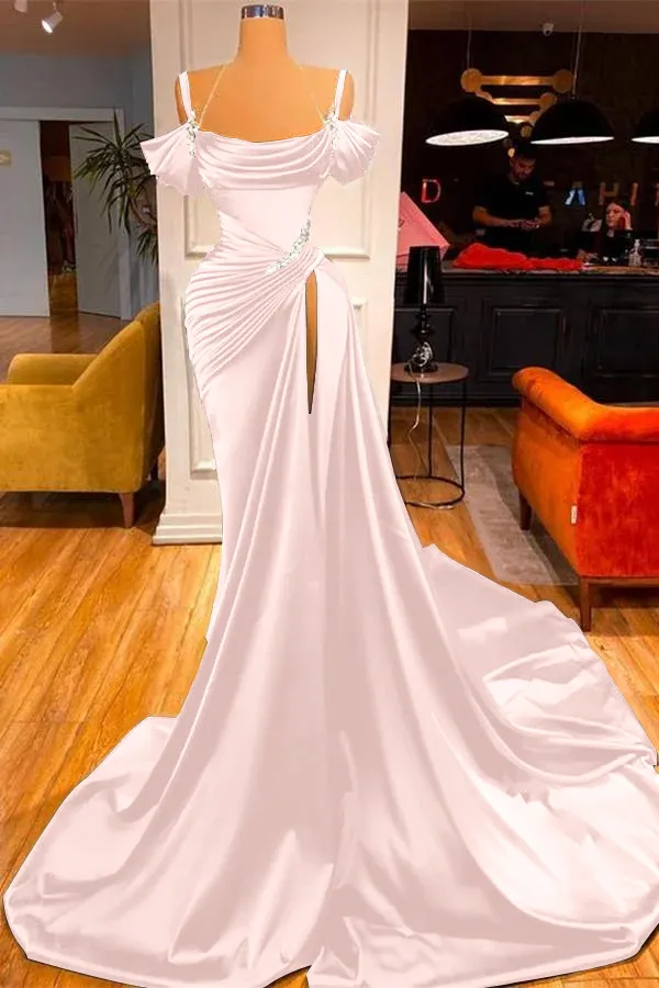 Dark Green Off-the-Shoulder Split Long Velvet Prom Dress with Ruffles