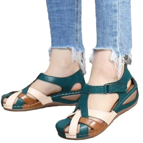 Yyvonne Women's Shoes 2025 Summer New Retro Round Head Slope With Ladies Roman Shoes Cross Buckle Women's Sandals