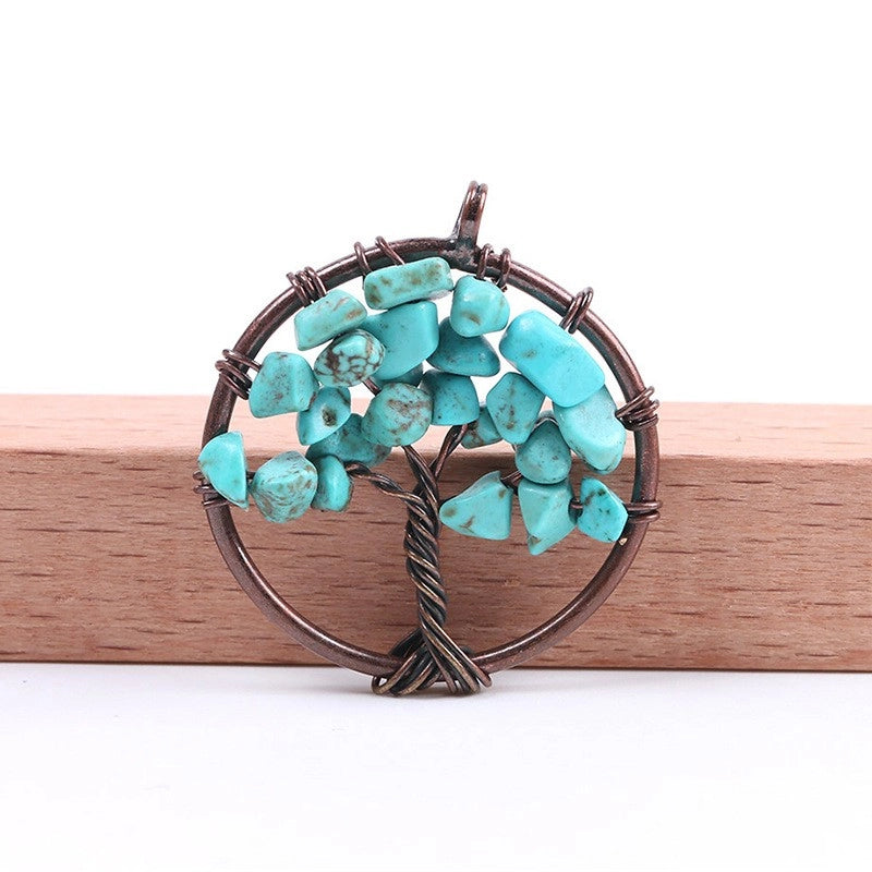 1 Piece Natural Stone Copper Life Tree Pendant