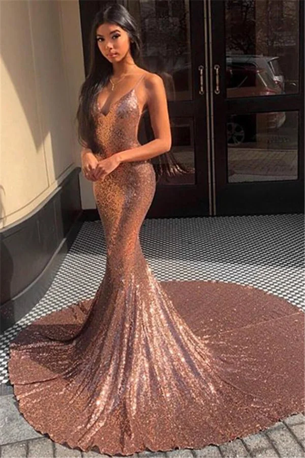 Bellasprom Sequins Mermaid Sleeveless Prom Dress Spaghetti-Straps