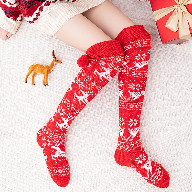 Women Christmas Knitting Knee High Socks