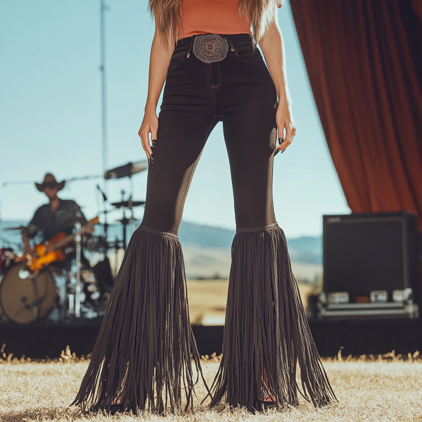 Women's Fringed Denim Flare Pants With Boho Style