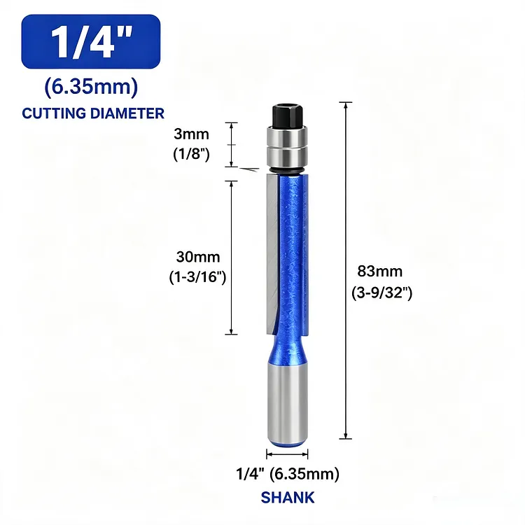 4-Piece Carbide Flush Trim Router Bit Set with 1/4" Shank