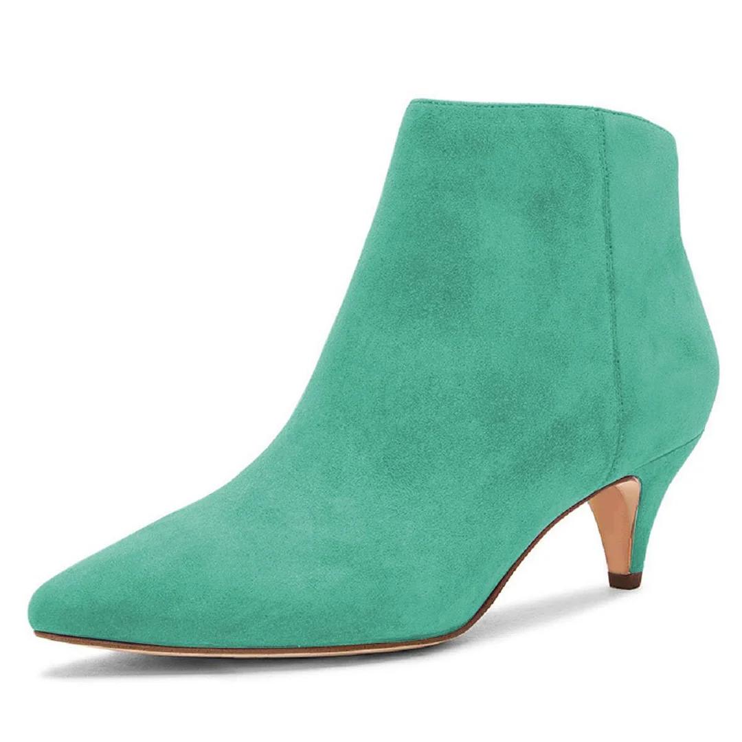 Full Color Pointed Toe Kitten Heel Ankle Boots Classic Suede Short Boots Nicepairs