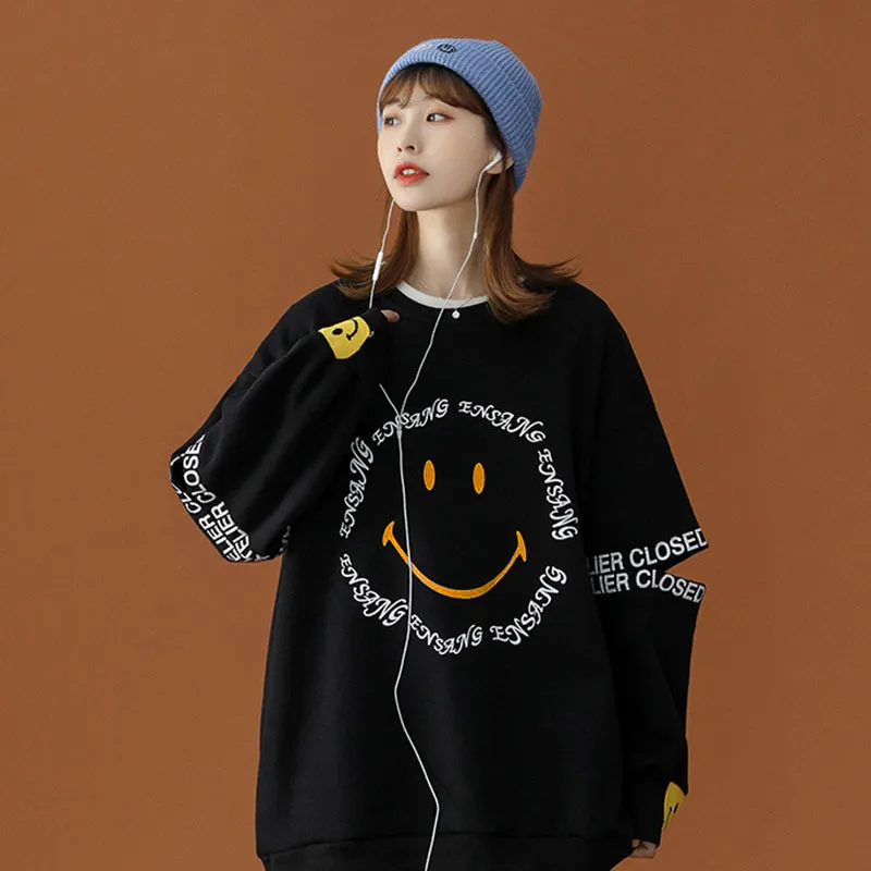 Smiley Letters Print Loose Sweatshirt