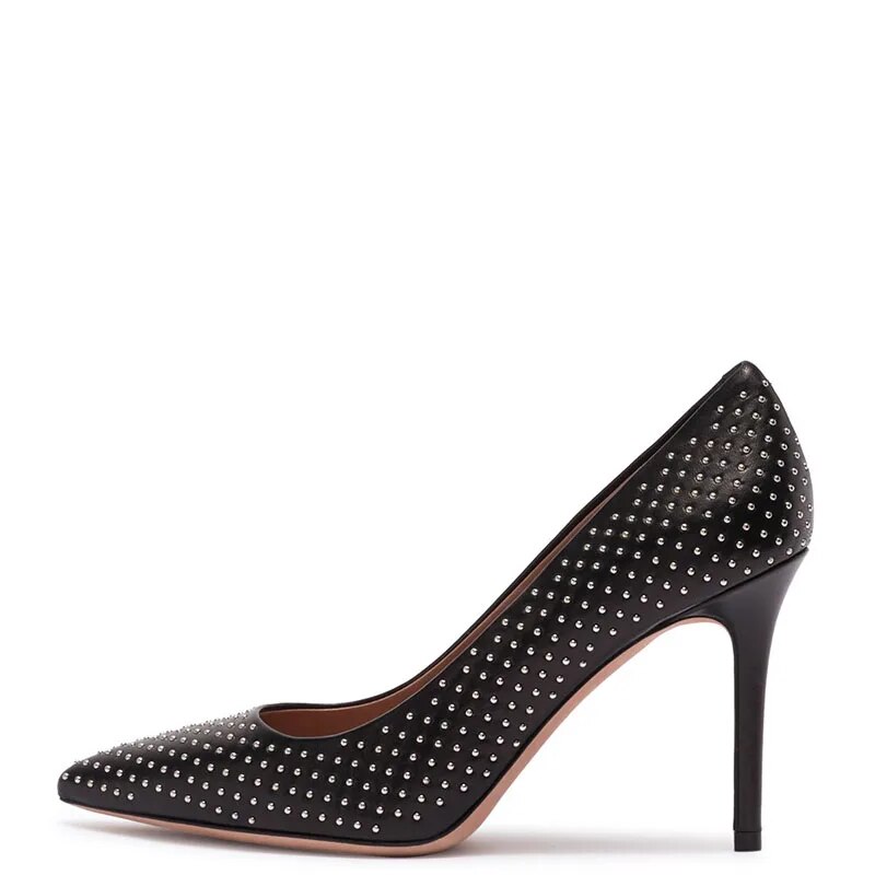 TAAFO Black Stilettos Pumps High Thin Heels Woman Pointed Toe Ladies Rivet Shoes