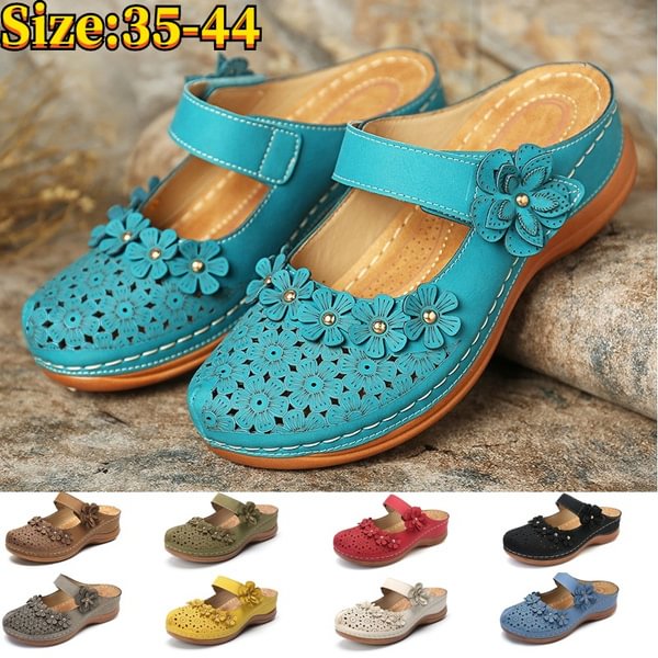 Women's Summer Wedge Sandals Floral Buckles Flat Sandals Fashion Beach Slippers Vintage Casual Shoes Plus Size 35-44 - Shop Trendy Women's Clothing | LoverChic