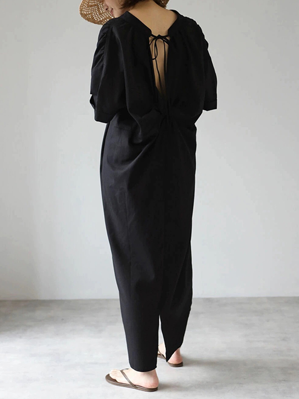 Bow Backless Short Sleeve Maxi Dress