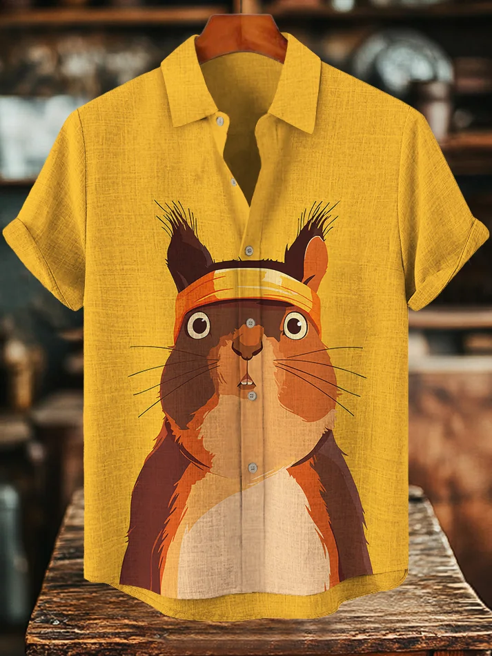Men's Squirrel Vacation Hawaii Art Print Casual Shirt