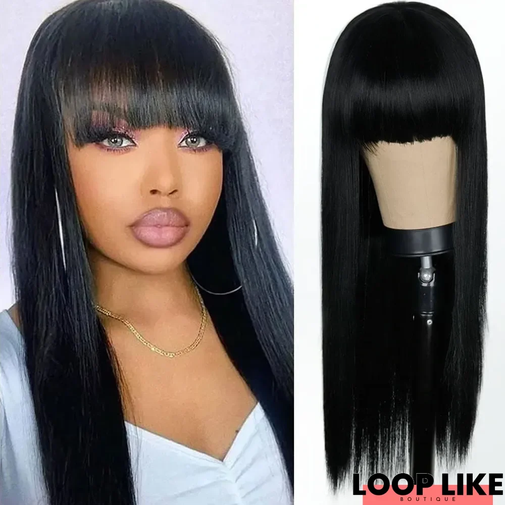 Women's Black Long Straight Hair Fluffy Natural Chemical Fiber Wig