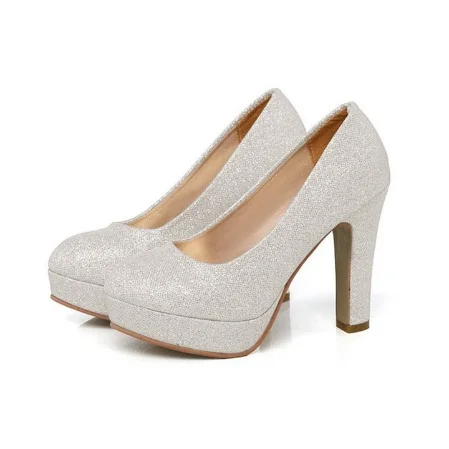 Silver Sparkly Block Heel Platform Pumps Vdcoo