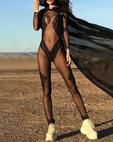 Sheer mesh carnival jumpsuit