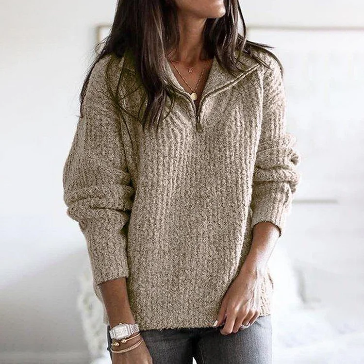 VChics Vintage Zip Pullover Long Sleeve Sweater