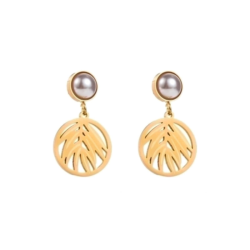 1 Pair Elegant Luxurious Cactus Leaf Heart Shape Hollow Out Inlay 304 Stainless Steel Pearl 18K Gold Plated Drop Earrings