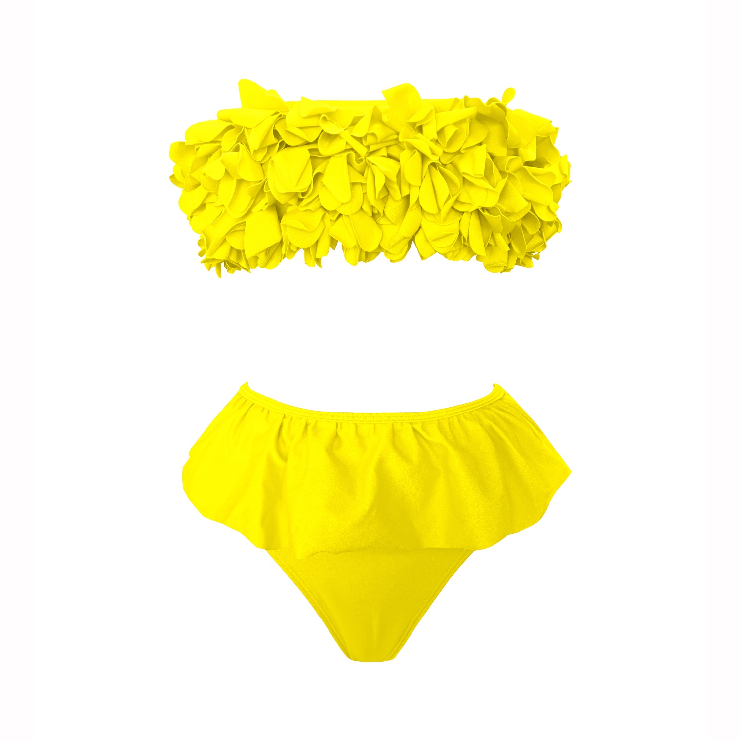 Ballifyex 2025 2Pc High Quality Luxury Woman Swimsuit Flower Ruffle Solid Bathingsuit Push Up Swimwear Off Shoulder Summer Suits Beachwear