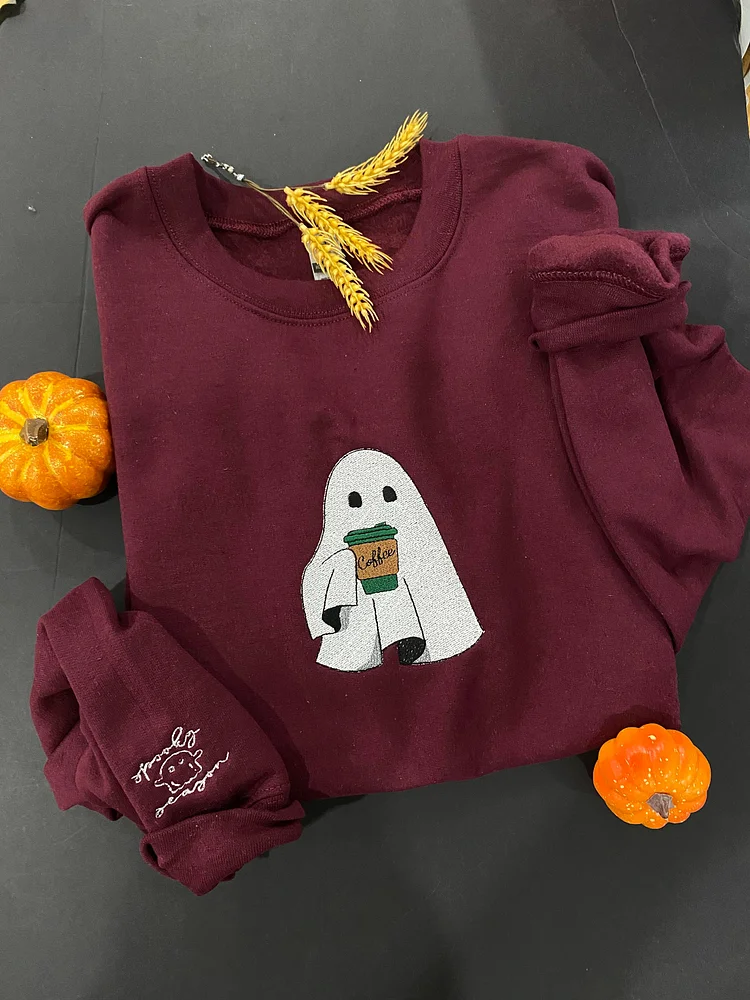 Ghost sweatshirt, Halloween sweatshirt, Halloween embroidered sweatshirt funny Halloween embroidered crewneck