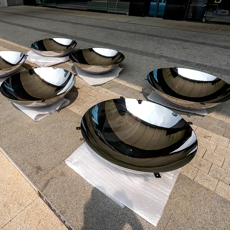 Stainless steel water bowl, hemisphere, dome disks mirror concave sculpture
