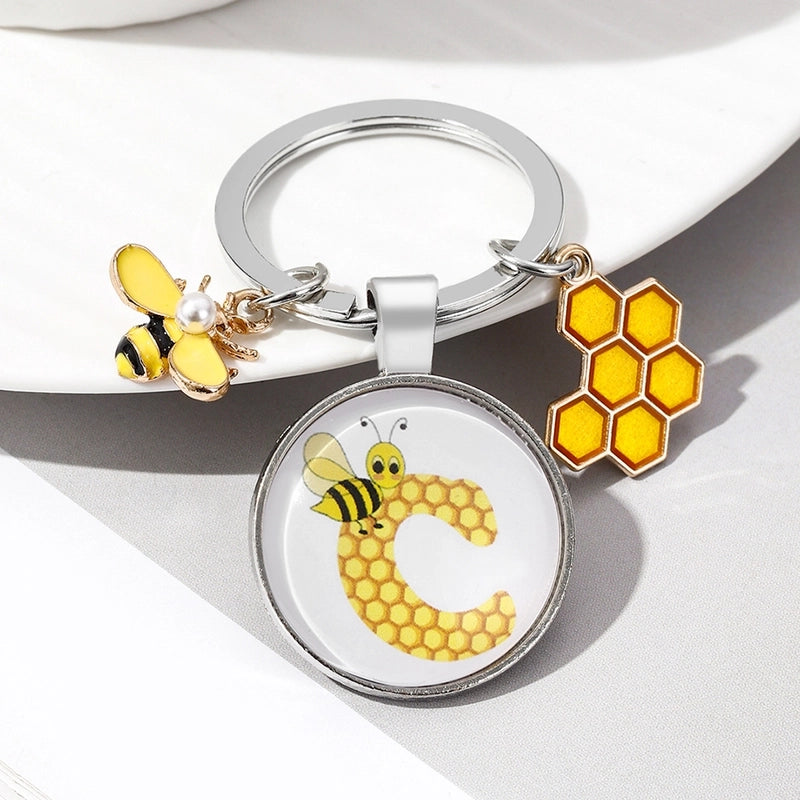 Pastoral Letter Bee Glass Metal Unisex Keychain