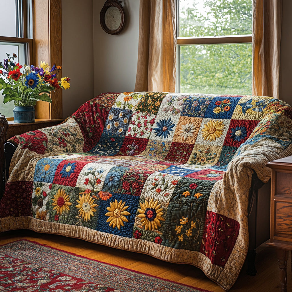 Golden Daisy Field Quilted Sofa Cover NCU0VL2992 everthome