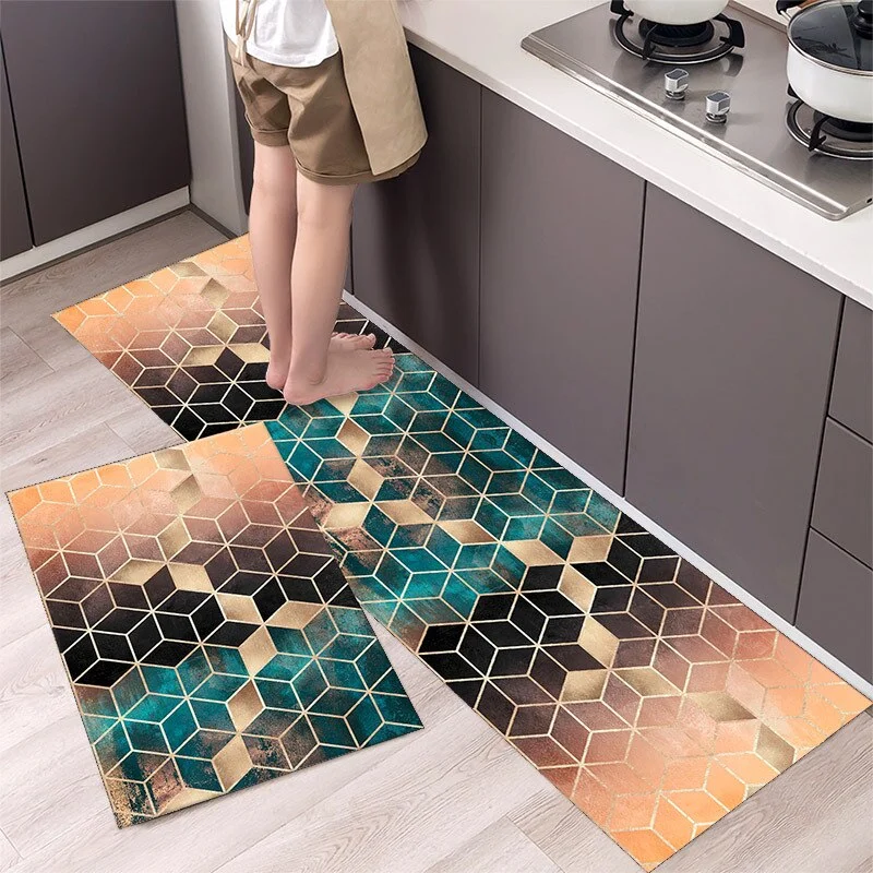 New Geometric Kitchen Mat Home Light Luxury Entrance Doormat Living Room Sofa Floor Long Mats Bathroom Door Anti-Slip Floormat