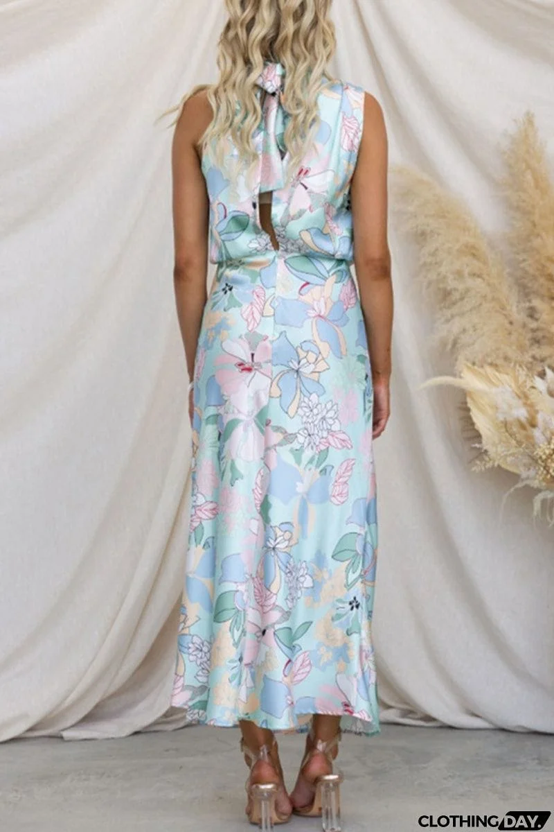 Celebrities Elegant Print Patchwork Asymmetrical Collar One Step Skirt Dresses