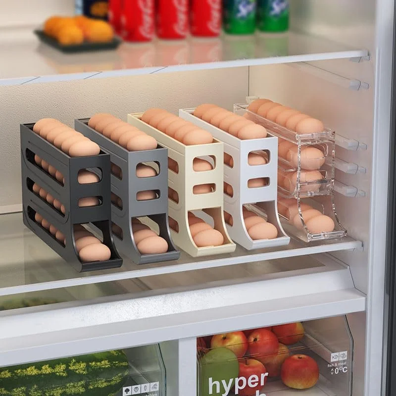 Egg Holder for Fridge. Eggs Dispenser Auto Rolling