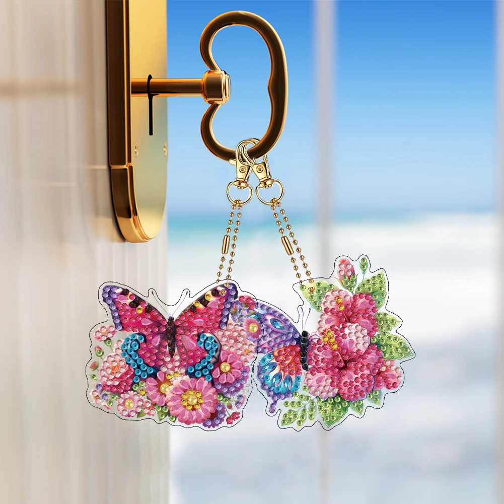 6Pcs Double Sided Special Shaped Butterfly Diamond Painting Keychain for Adults