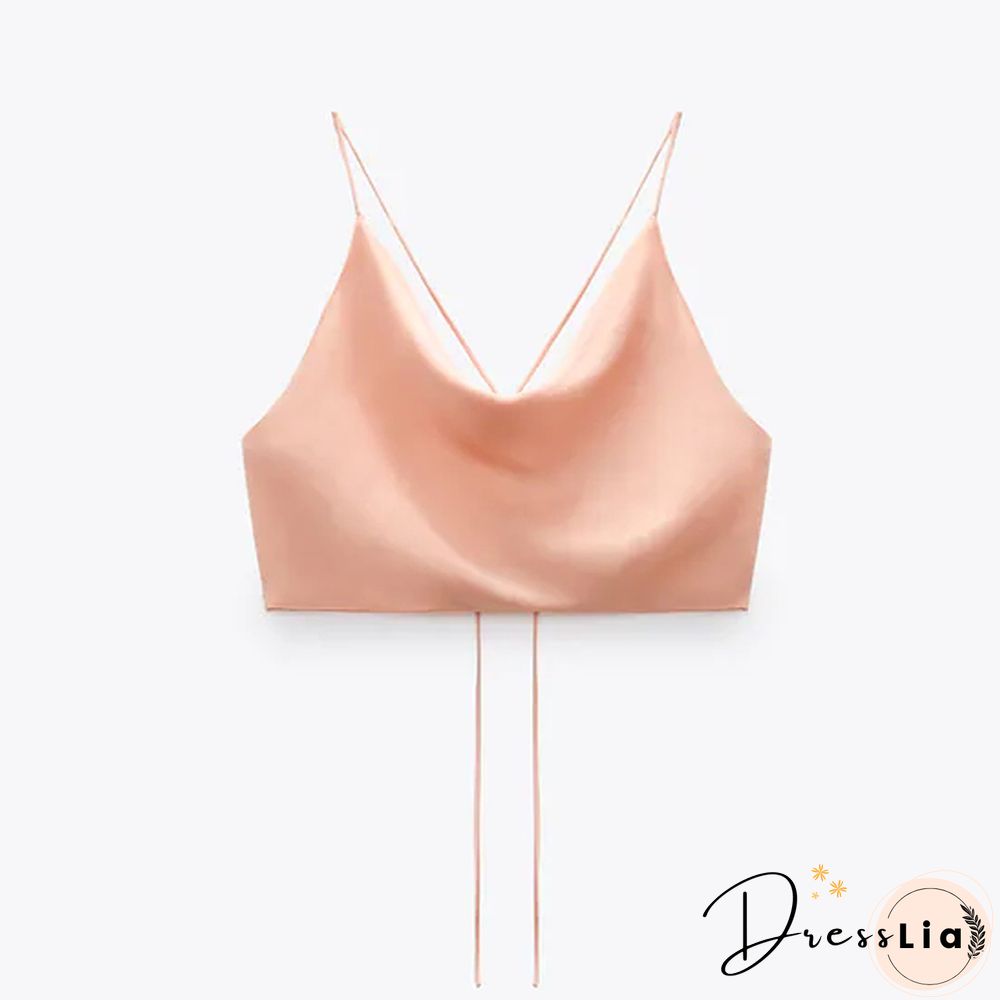 Summer White Satin Top Woman Pink Crop Top Sexy Backless Tank Tops Women Camisole Beachwear Tie Dye Strap Tops