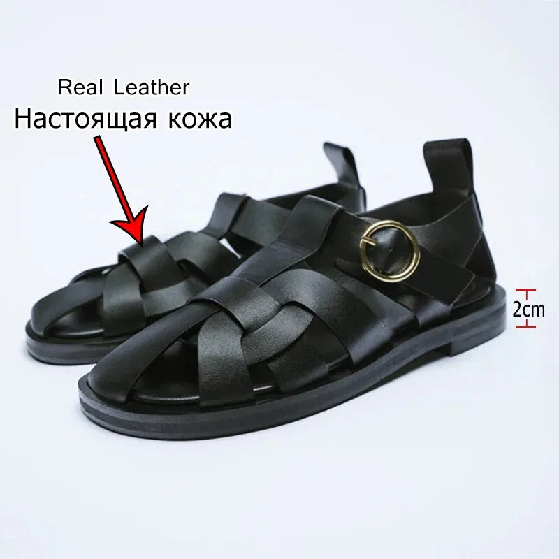 Taoffen 2022 New Women Sandals Real Leather Ins Summer Shoes Women Roman Fashion Daily Vacation Female Footwear Size 34-42