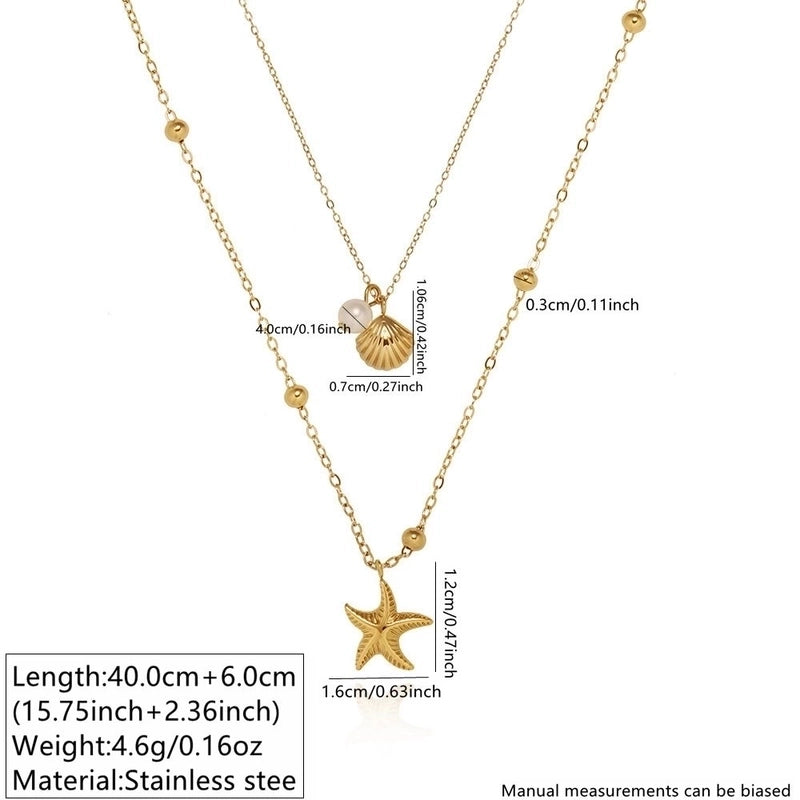 Cute Vintage Style Vacation Geometric Starfish Shell 304 Stainless Steel 18K Gold Plated Double Layer Necklaces