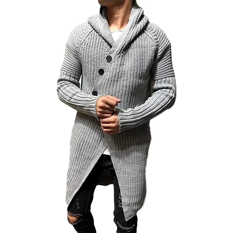 Cardigan Solid Color Hooded Long Knitted Coat - VSMEE
