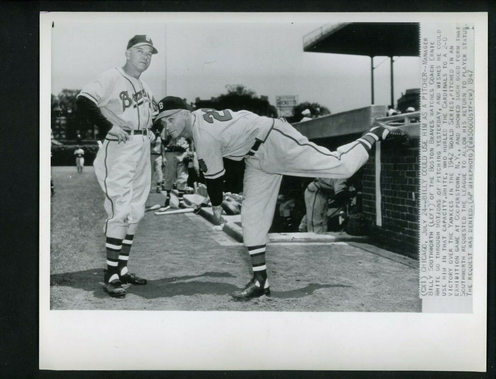 Manager Billy Southworth & Coach Ernie White 1947 Press Photo Poster painting Boston Braves