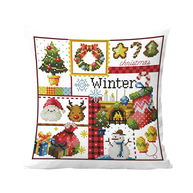 11CT Printed Four Seasons Cross Stitch Pillowcase Embroidery Pillow Cover Decor