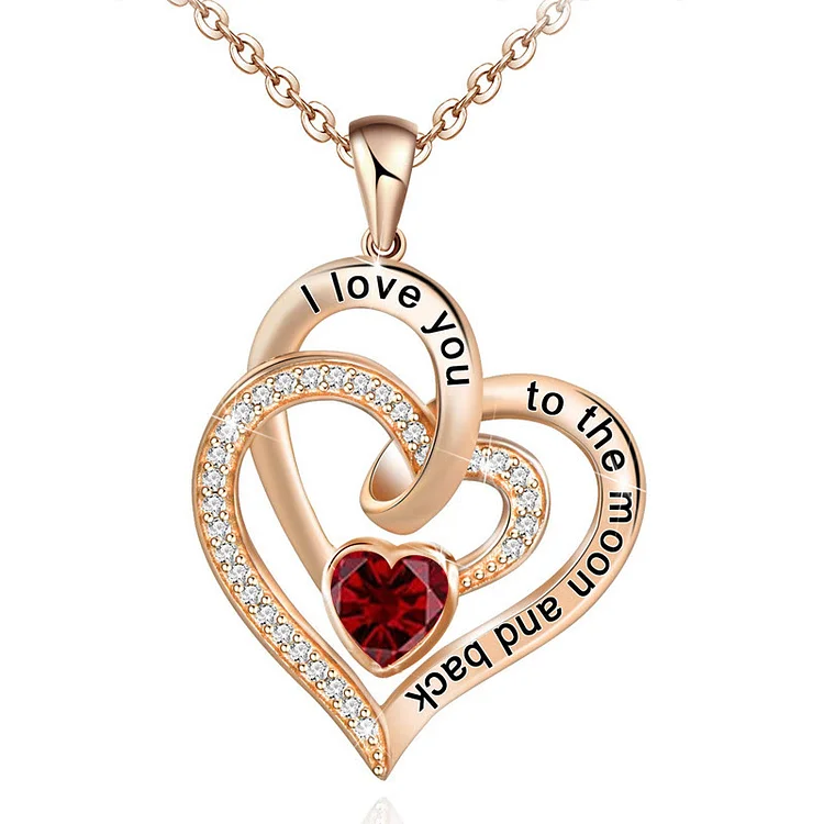 Hearts and Hearts Birthstone Necklace-Gold