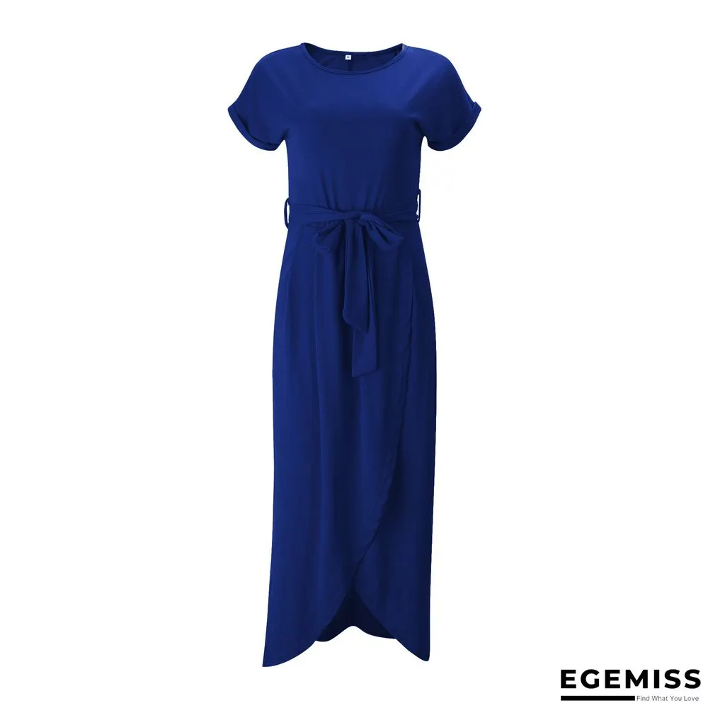 Irregular Dress with Flat Round Neck In Solid Color | EGEMISS