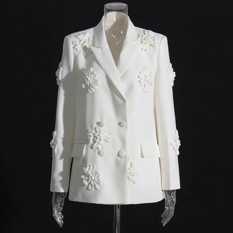 Yyvonne Trend Two-Piece 2025 New Suit Jacket + High-Waisted Micro-Screpe Trousers Three-Dimensional Flower Suit Woman