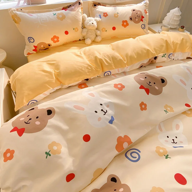 Aonga Cute Cartoon Duvet Cover Set Kids Adult Twin Queen Size Girls Boys Flat Sheet Pillowcase No Filler Soft Home Decor Bedding Set aonga