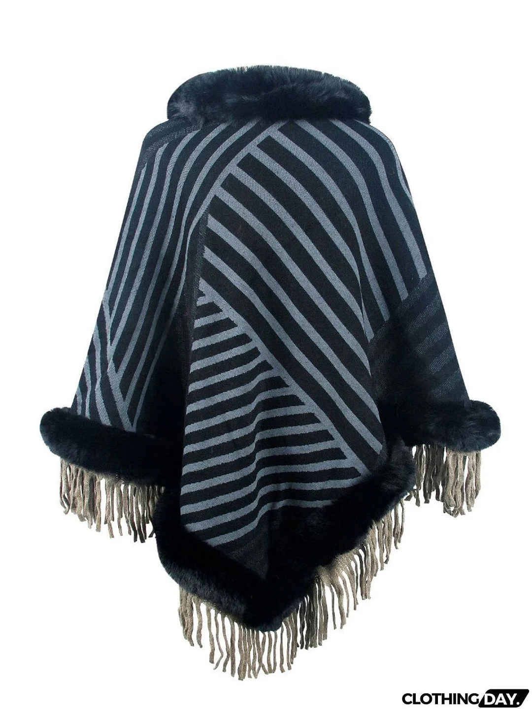 Striped Fringe Hem Poncho